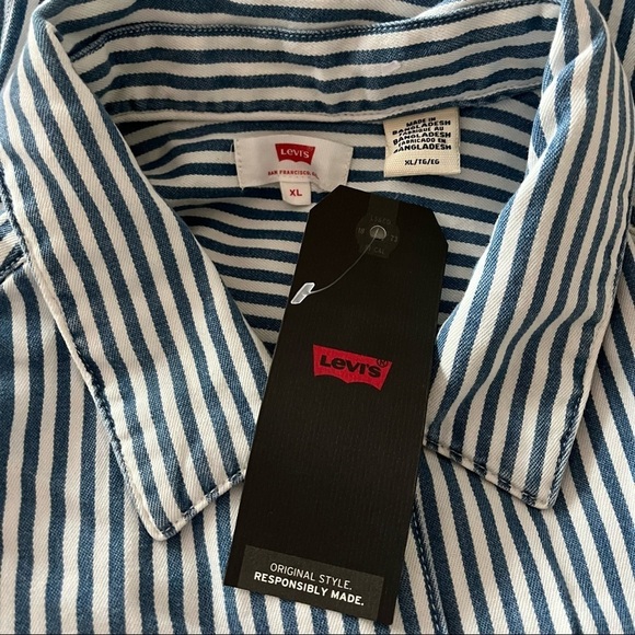 NEW LEVIS sz XL RUMI Sleeveless Striped Button Down Shirt Tied Front - Picture 7 of 8